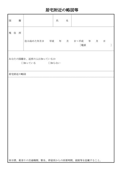 帰化・居宅付近の略図等の書き方と見本【帰化申請】居宅付近の略図等の書き方