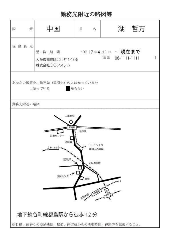 勤務先付近の略図等の見本と書き方 帰化申請